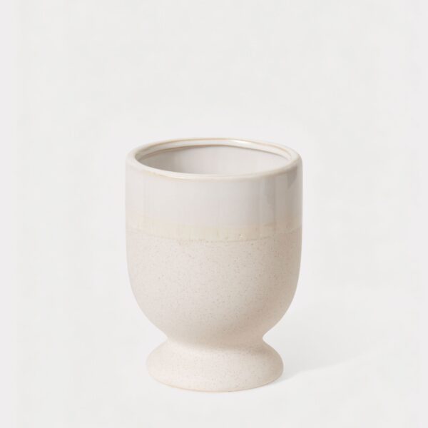 Footed Ceramic Laney Vase in Speckled White - 6.5 inch Tall