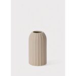 Cream Ceramic Ribbed Vase - 8.25"