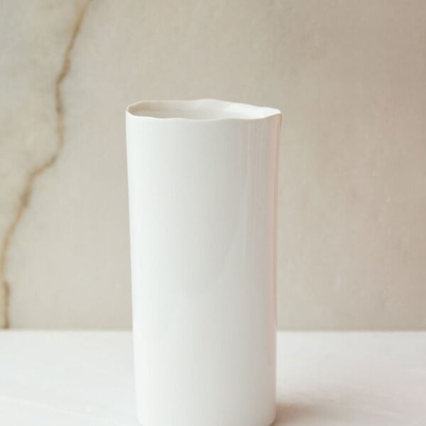 Glossy White Cylinder Ceramic Brooklyn Vase - 8 inch Tall