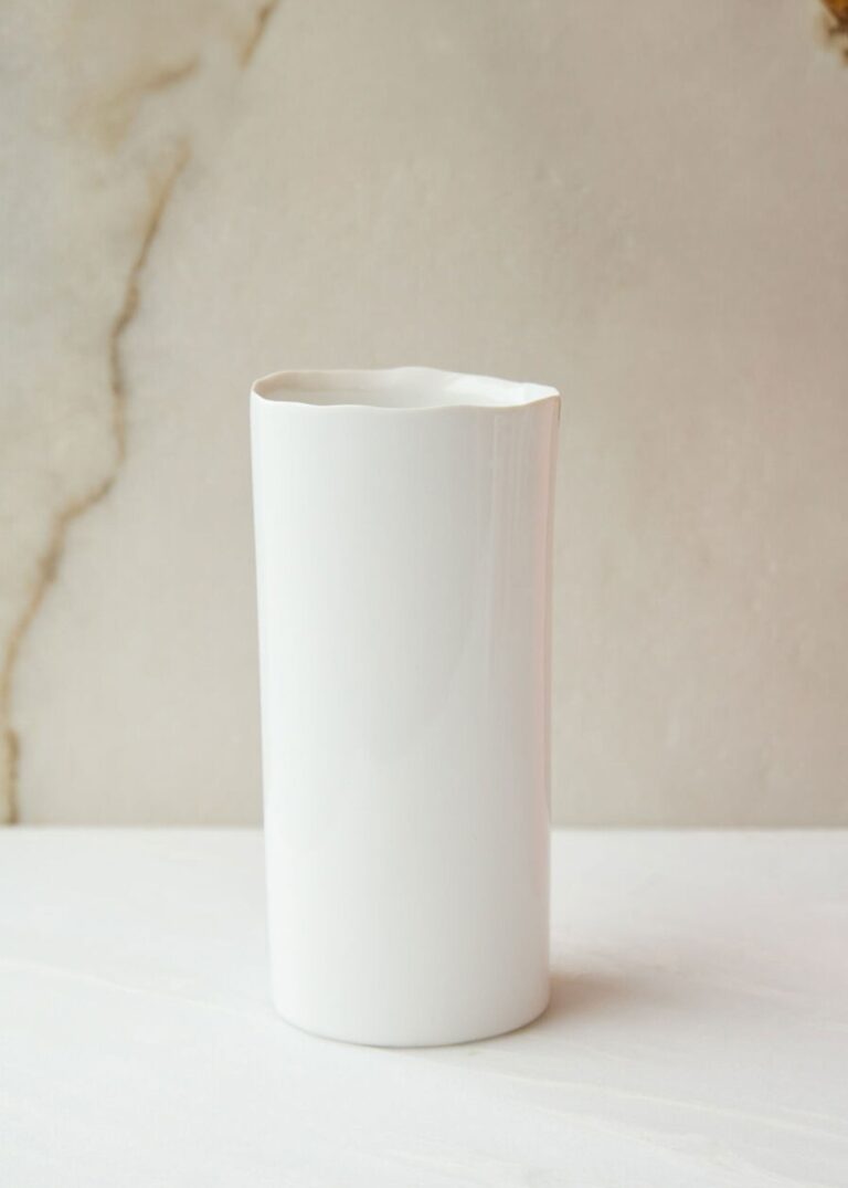 Glossy White Cylinder Ceramic Brooklyn Vase - 8 inch Tall