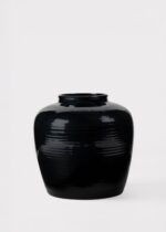 Glazed Ribbed Stoneware Table Vase in Noir - 8 inch Tall