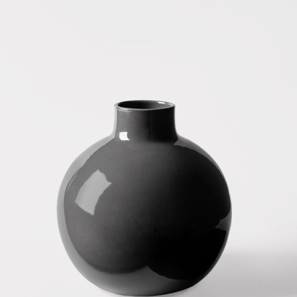 Afloral Small Round Ceramic Vase in Glossy Slate - 8 inch Tall