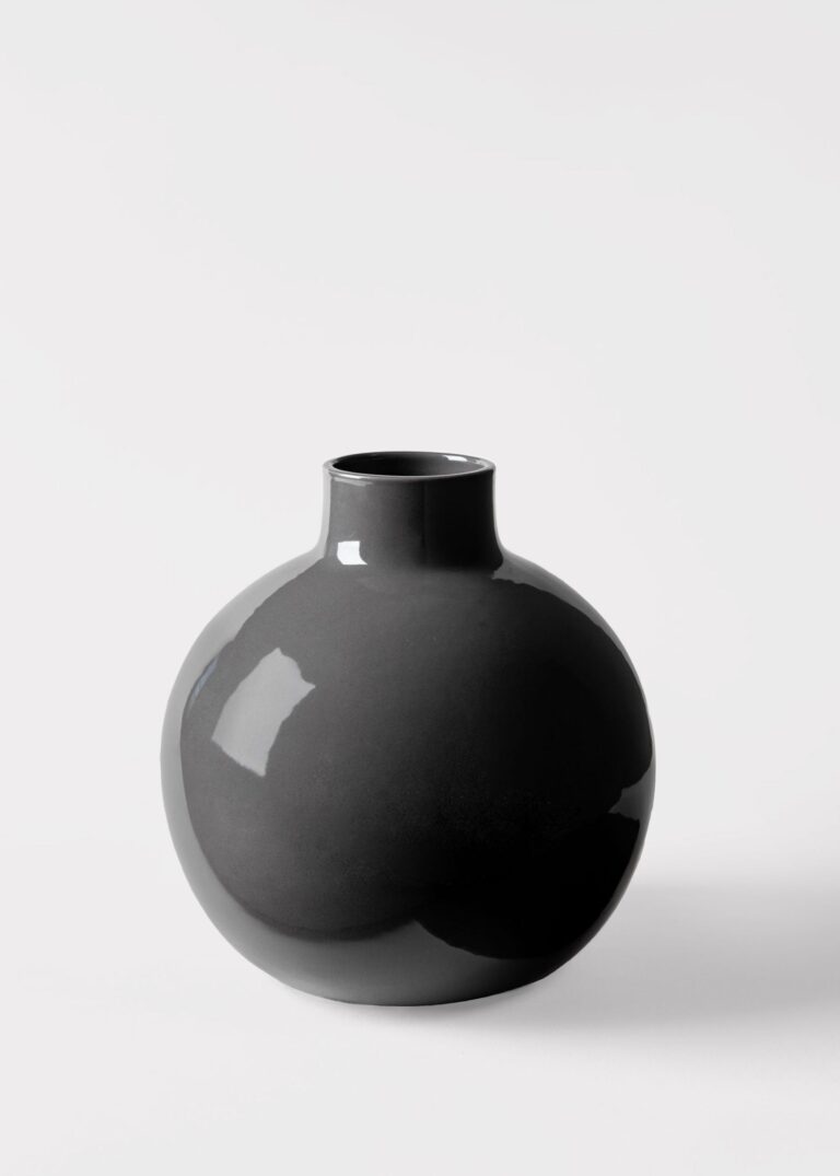 Small Round Ceramic Vase in Glossy Slate - 8 inch Tall