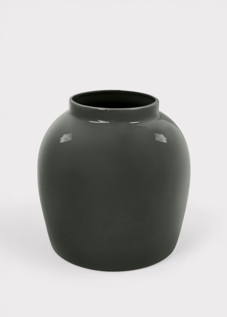 Ceramic Jar Vase in Glossy Slate - 11 inch Tall