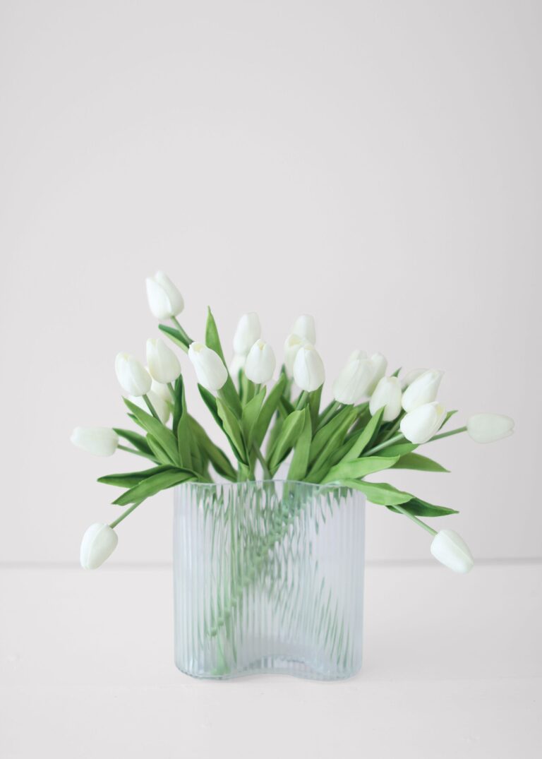 Close-up of craft detail close-up on this Asymmetrical White Real Touch Tulip Design