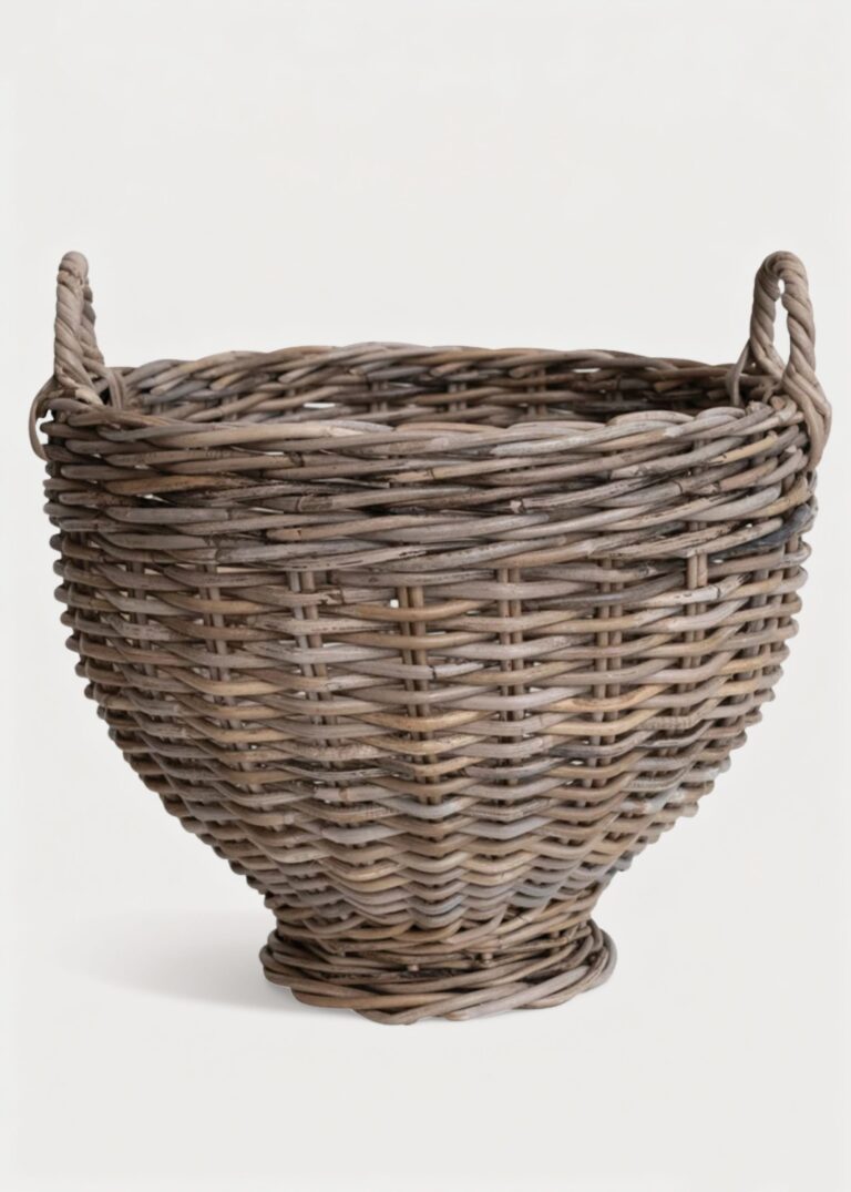 Handmade Rattan Footed Basket with Handles - 16 inch Tall