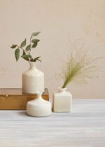 Close-up of vase silhouette detail on this Small Set of 3 Clay Stoneware Bud Vases