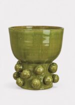 Handmade Terra Cotta Hobnail Footed Vase in Glazed Green - 12.25 inch Tall