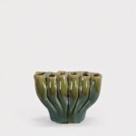 Small Sculptural Stoneware Sectioned Vase in Green Glaze - 3 inch Tall