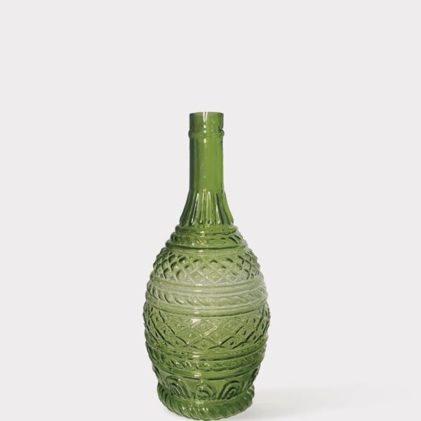 Handmade Embossed Glass Vase in Green - 10 inch