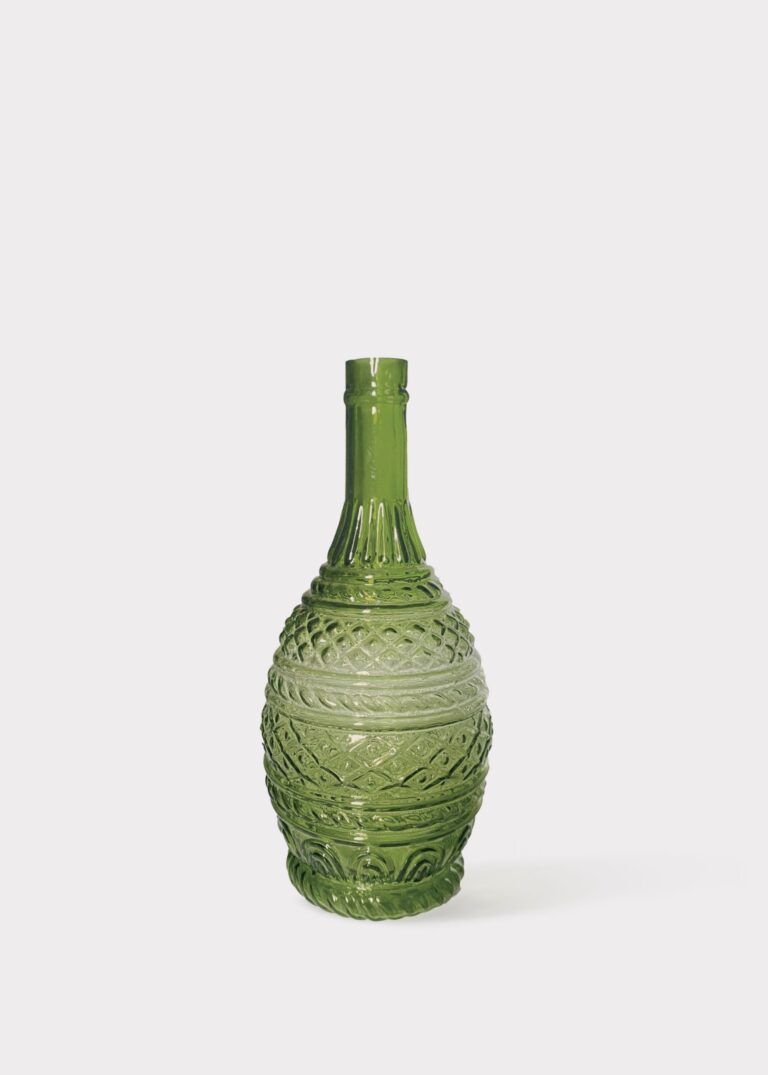 Handmade Embossed Glass Vase in Green - 10 inch