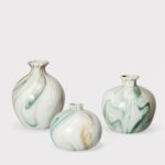 Small Set of 3 Marbled Stoneware Glazed Bud Vases inch Tall vase
