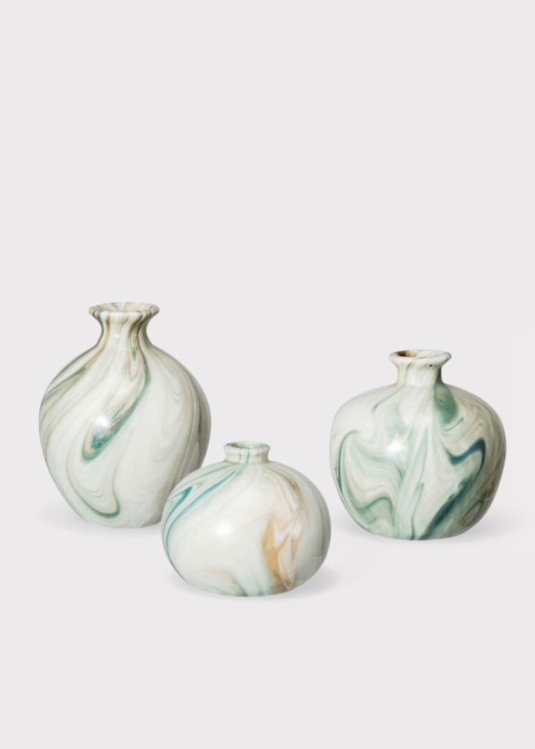 Small Set of 3 Marbled Stoneware Glazed Bud Vases inch Tall vase