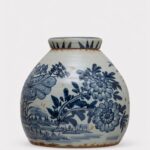 Hand - Painted Blue and White Stoneware Ginger Jar Vase - 11 inch Tall