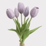 Artificial Flower Bundle of 5 Lavender Real Touch Tulips - 10 inch, faux flower stems