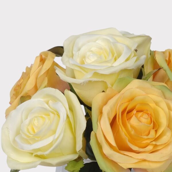 Close-up of vase silhouette detail on this Faux Yellow Rose Arrangement Glass Vase - 7