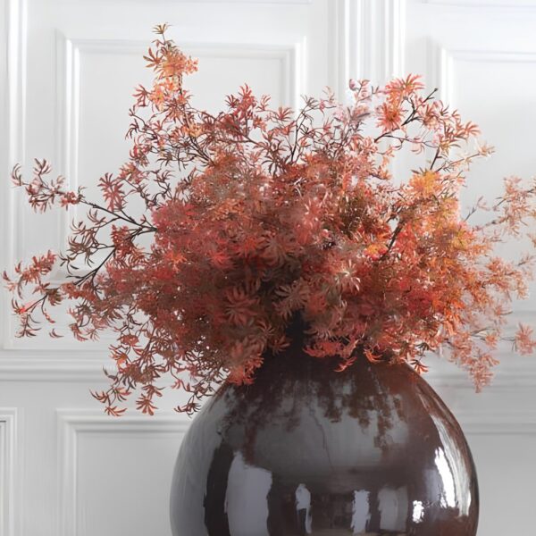Close-up of craft detail close-up on this Fall Orange Red Artificial Japanese Maple Leaf Branch