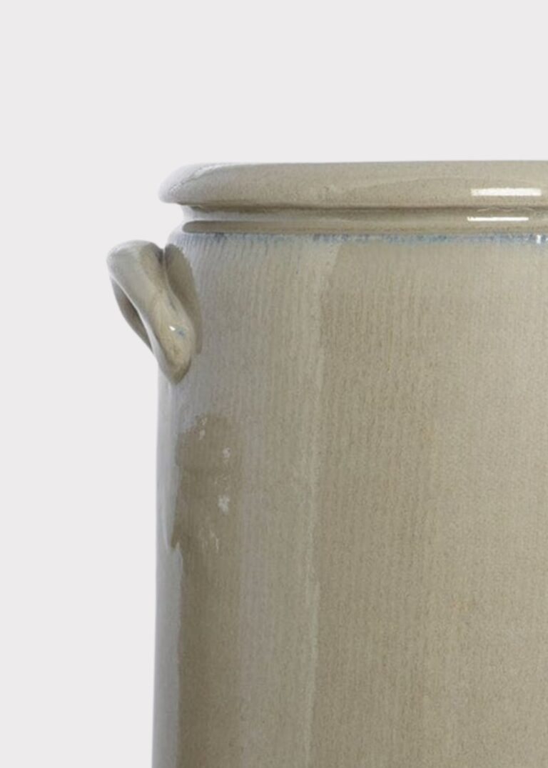 Close-up of vase silhouette detail on this Glossy Clay French Crock in Sand - 9.25