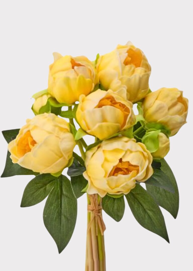 Close-up of bloom tips on this Butter Yellow Peony Real Touch Flower Bundle of