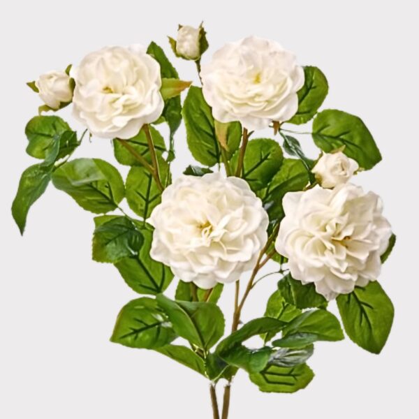 UV Treated Indoor Outdoor Flowers White Real Touch Rose Bush - 17 inch