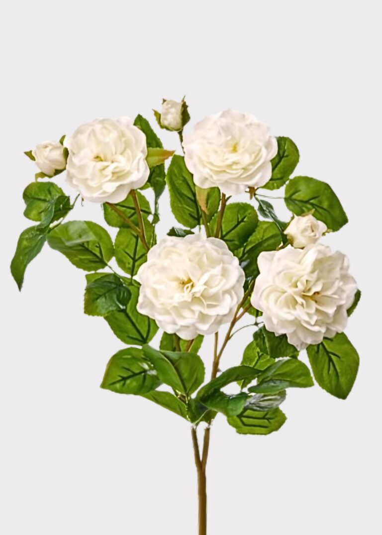 UV Treated Indoor Outdoor Flowers White Real Touch Rose Bush - 17 inch
