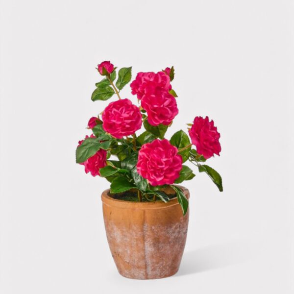 UV Treated Outdoor Potted Plant of Hot Pink Real Touch Roses - 13 inch