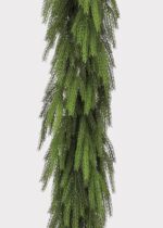 Close-up of greenery along the garland on this Afloral Real Touch Norfolk Pine Deluxe Forest