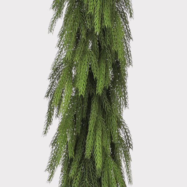 Close-up of greenery along the garland on this Real Touch Norfolk Pine Deluxe Forest