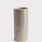 Handmade White and Black Dotted Ceramic Cylinder Vase - 11.25 inch Tall