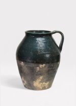 Distressed Terra Cotta Pitcher Vase in Blue Glaze - 11.25 inch Tall