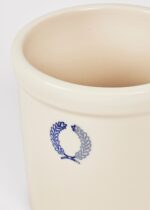 Alternate angle of the Farmhouse Pottery Stoneware Laurel Crock in Cream Glaze showing bloom arrangement
