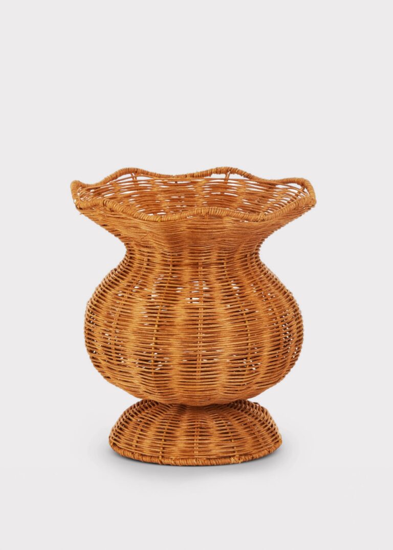 Woven Rattan Scalloped Urn Planter Pot - 10.5 inch