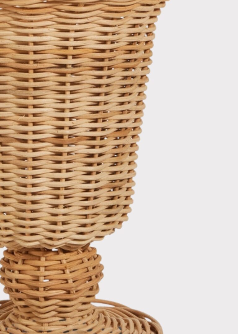 Close-up of leaf foliage texture on this Woven Wicker Footed Urn Vase Planter Pot