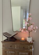Close-up of leaf foliage texture on this Pink Artificial Cherry Blossom Tree Tree Potted Arrangement