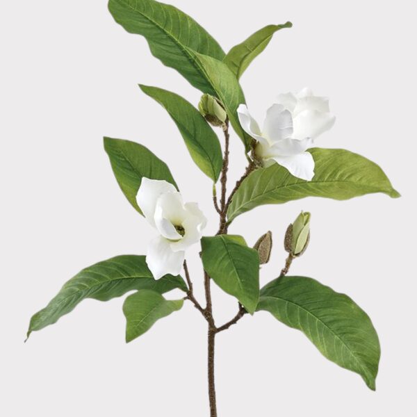 White Artificial Magnolia Flower Branch - 36 inch, faux flower stems