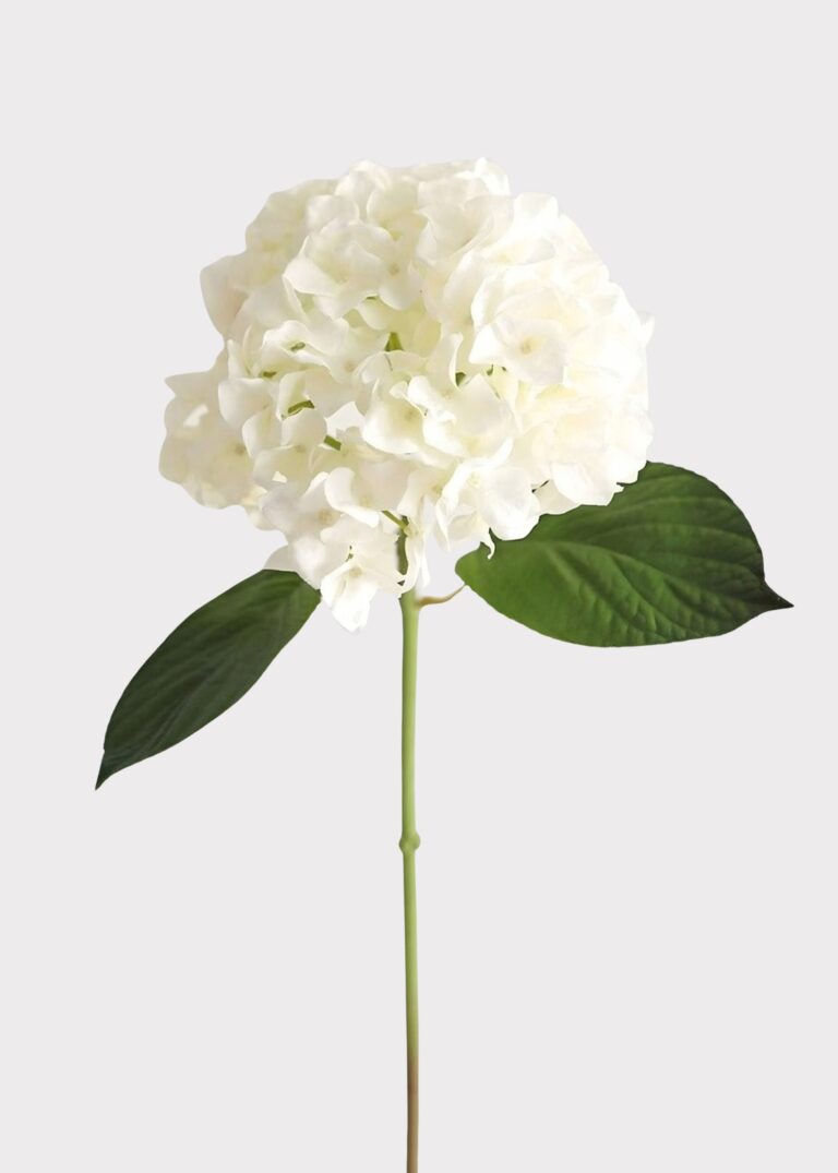 Fake Flowers Real Touch Hydrangea Stem in Talc White - 18 inch