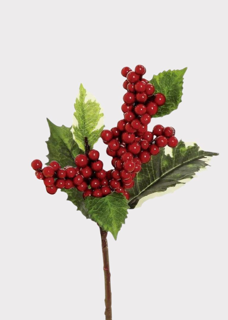 Artificial Christmas Holly Pick with Red Berries - 10 inch