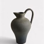 Handmade Terra Cotta Pitcher Vase with Handle in Aged Black - 11.75 inch Tall