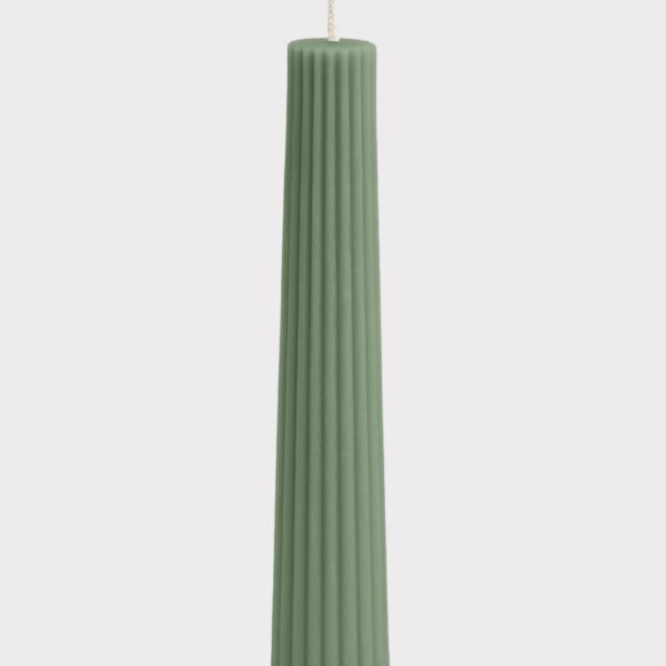 Tall Natural Beeswax Fluted Pillar Candle in Sage - 13.5 inch