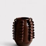 Matte Mocha Brown Handmade Textured Ceramic Lola Vase by Perla Valtierra - 7.75 inch Tall
