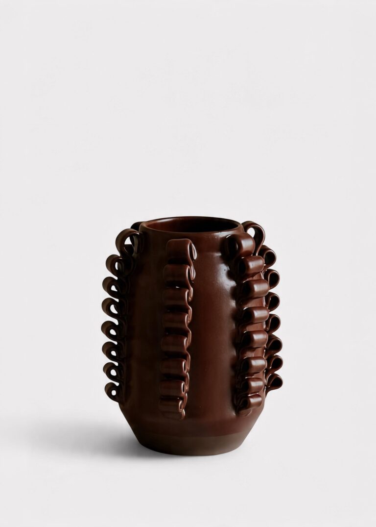 Matte Mocha Brown Handmade Textured Ceramic Lola Vase by Perla Valtierra - 7.75 inch Tall