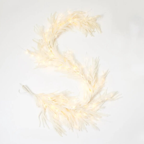 Close-up of greenery along the garland on this All Aglow - Pre Christmas Mantel Garland