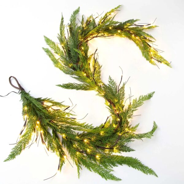Pre - lit Real Touch Lebanon Cedar Winter Christmas Mantle Garland Table Runner - Pre