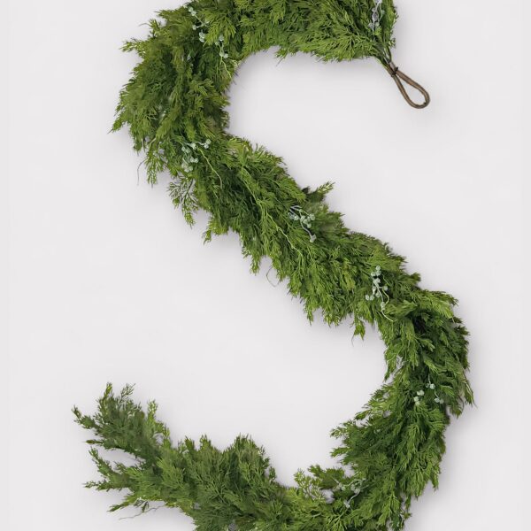 Deluxe Real Touch Juniper and Blue Berry Fake Winter Greens Garland - 96 inch