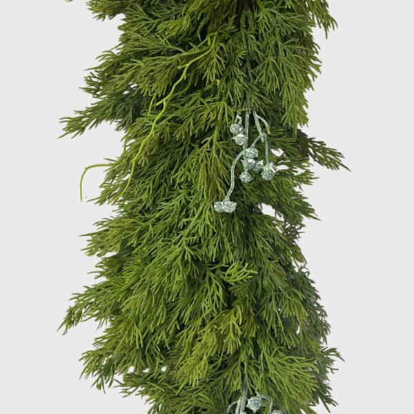 Close-up of greenery along the garland on this Deluxe Real Touch Juniper Winter Greens