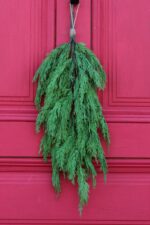 Detail view of layered foliage texture from the Real Touch Cedar Teardrop Christmas Holiday Swag