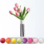 Close-up of vase silhouette detail on this Real Touch Faux Tulip Arrangement Large Tori Vase