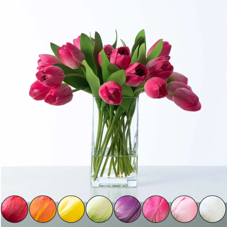 Real Touch Tulip Bouquet in Rectangle Glass Vase Water Spring Floral Arrangement - Available in
