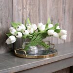 Second angle of the Real Touch Tulip Spring Floral Oval Glass Vase focusing on bloom