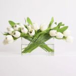 Alternate angle of the Real Touch Tulip Spring Floral Oval Glass Vase showing bloom arrangement
